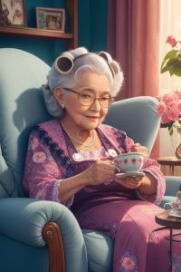 Mamie tenant une tasse de thé